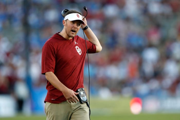 Lincoln Riley coaching for Oklahoma football against UCLA.