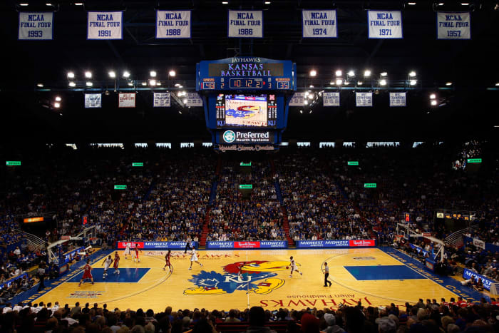 A general view of the Kansas Jayhawks basketball arena.