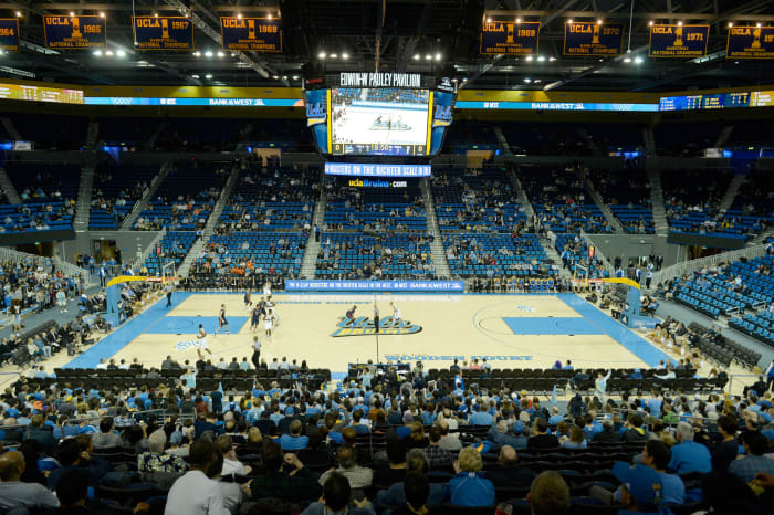 UCLA's Pauley Pavilion sits empty.