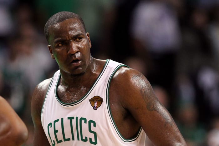 A closeup of Kendrick Perkins.