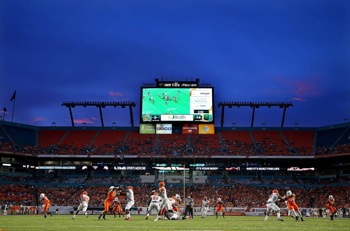 A Florida A&M player throws a pass against Miami.