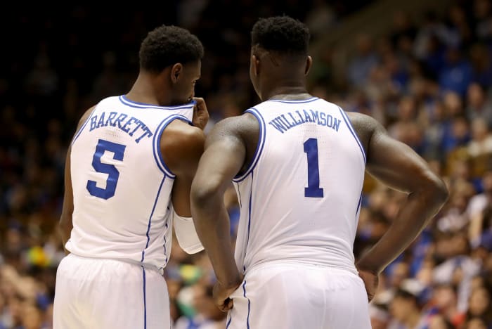 Zion Williamson and RJ Barrett of the Duke Blue Devils
