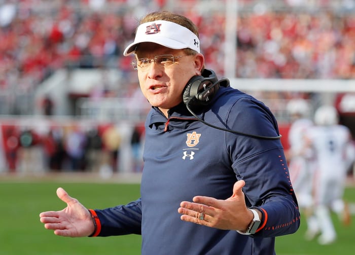 A closeup of Auburn coach Gus Malzahn.