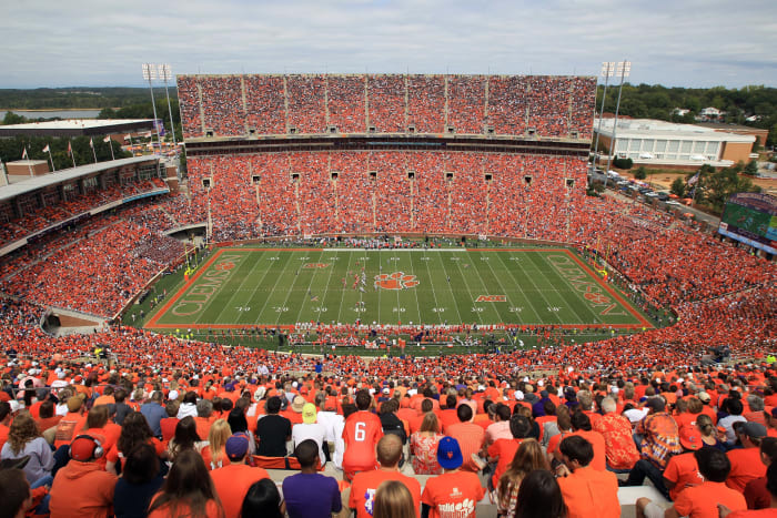 A general view of Clemson's football stadium during a game.