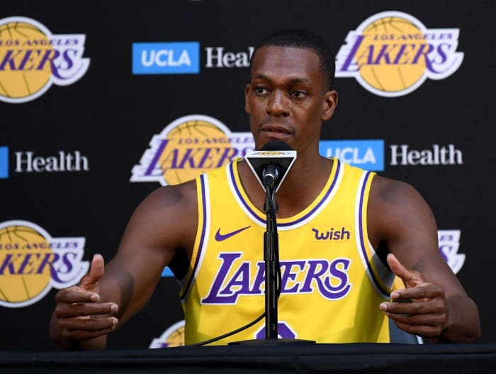 rajon rondo speaks to los angeles lakers reporters