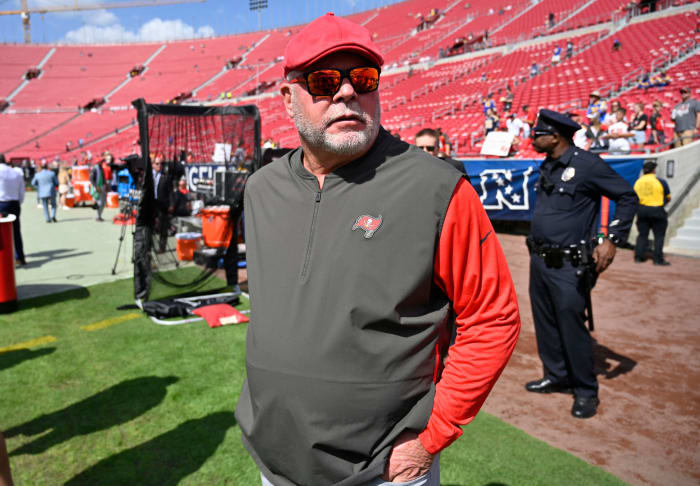 Bruce Arians steps onto the Tampa Bay Buccaneers field.