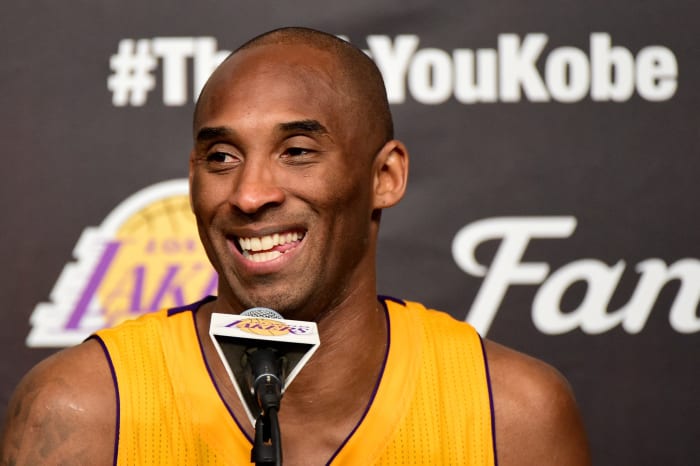 Kobe Bryant taking questions from the media.