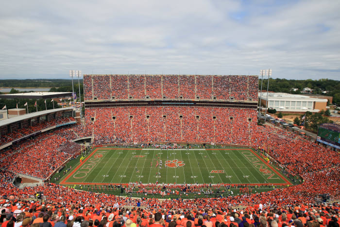 A general view of Clemson's football stadium during a game.