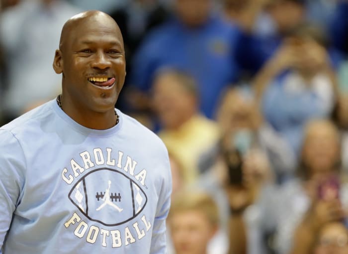 Michael Jordan speaks to the crowd.