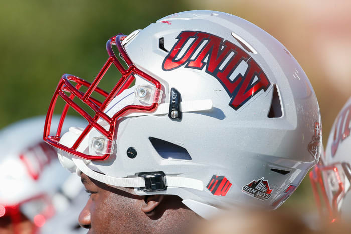 A UNLV Rebels football helmet.