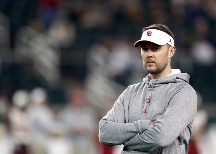 Oklahoma head coach Lincoln Riley in the first half against Baylor.