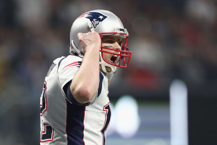 tom brady celebrates during the super bowl
