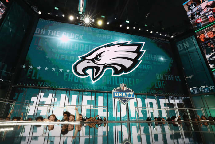A general view of the stage at the NFL Draft as the Eagles are set to pick.