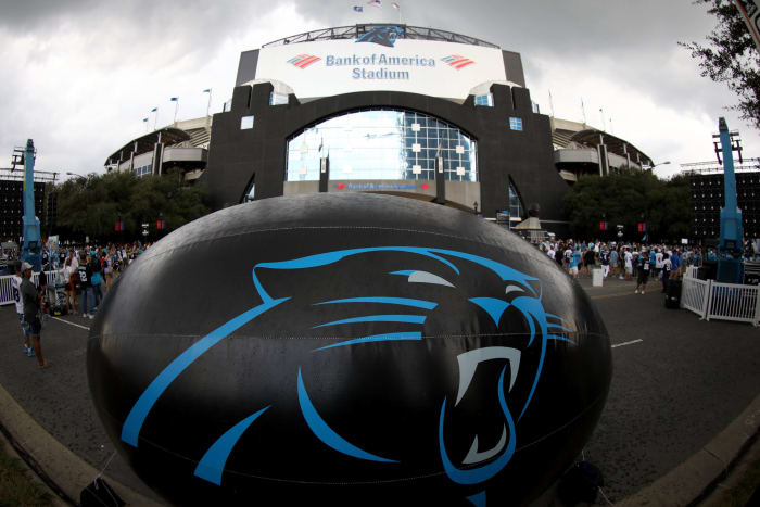 An exterior view of the Carolina Panthers stadium.