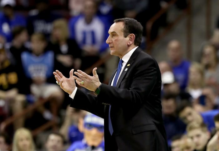 Duke head coach Mike Krzyzewski coaches against North Dakota State.