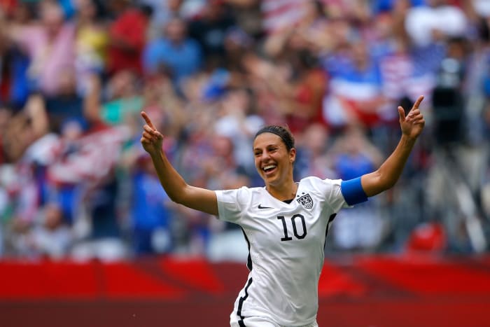 Carli Lloyd celebrating a Team USA goal.