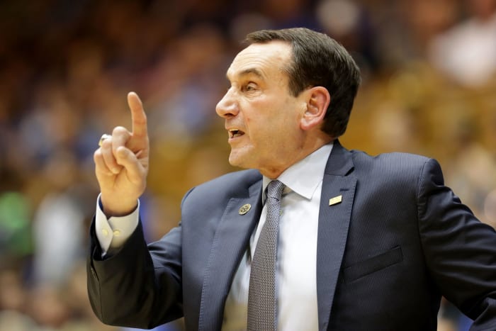 Coach K isn't happy with a play.