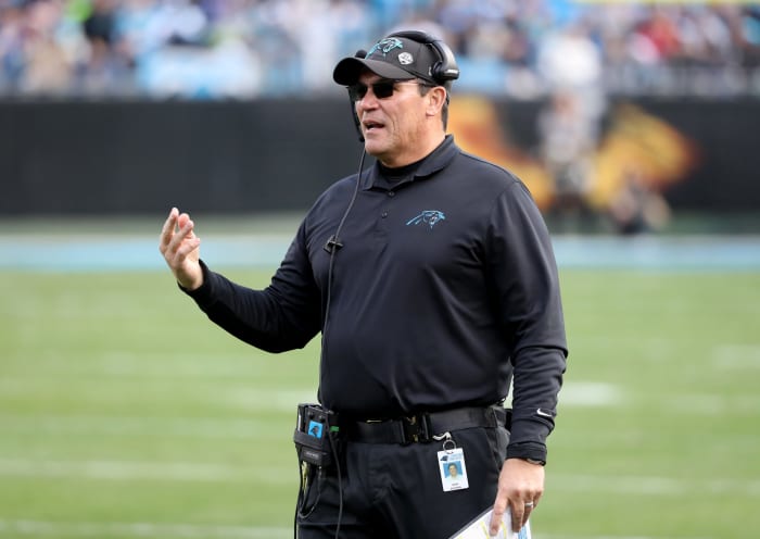 A closeup of Carolina Panthers head coach Ron Rivera.