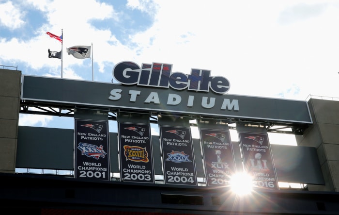 An external view of the New England Patriots stadium.