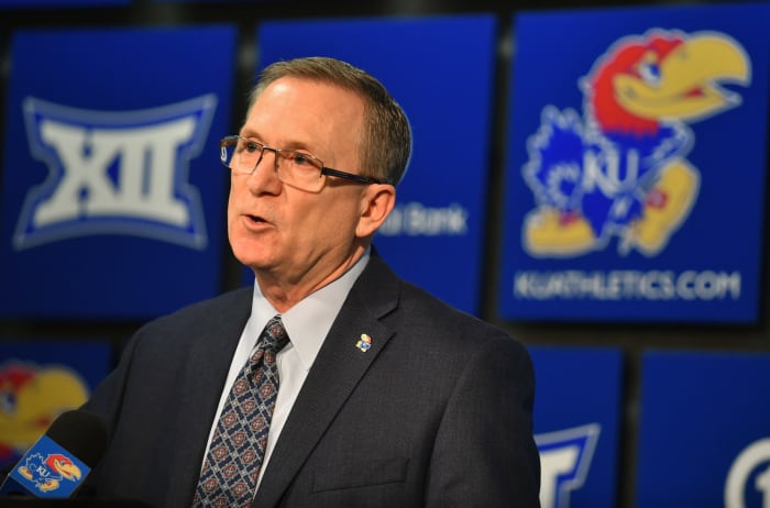 Kansas athletic director Jeff Long speaks to the media.