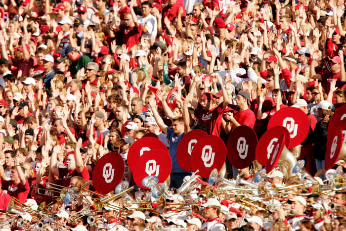 A view of Oklahoma fans during a Sooners football game.