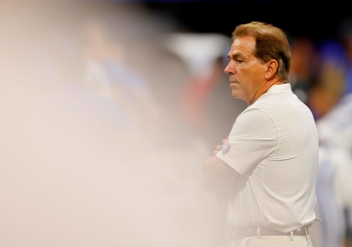 Nick Saban coaching Alabama against Duke.