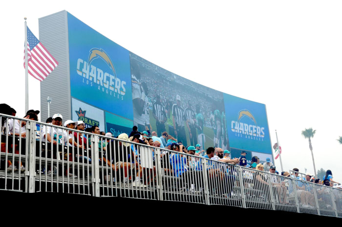 A general view of the fans in the Los Angeles Chargers stadium.