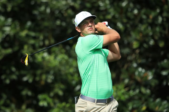 Bryson DeChambeau in his follow through.