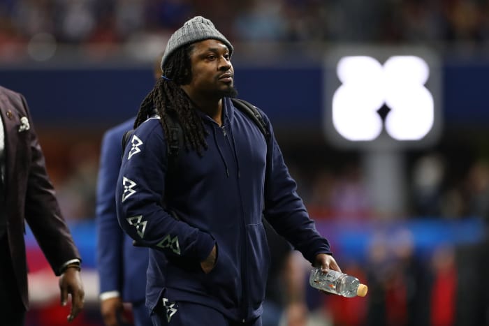 marshawn lynch at the super bowl pregame ceremony