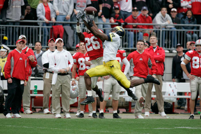 Braylon Edwards goes up for a catch during Michigan vs. Ohio State.