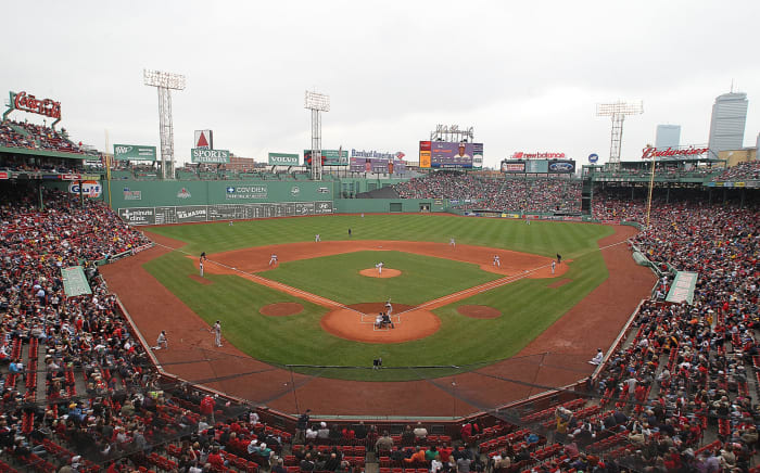 Overall view of Fenway Park during a game between between the Boston Red Sox and the Baltimore Orioles.