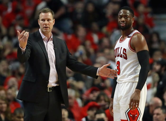 Bulls head coach Fred Hoiberg and guard Dwyane Wade.