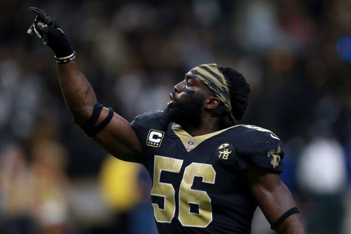 Demario Davis of the New Orleans Saints celebrates.