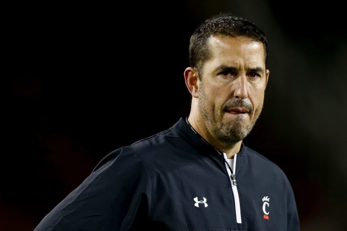 A closeup of Cincinnati football coach Luke Fickell.