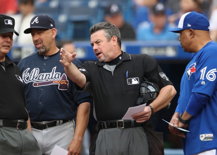 Major League Baseball umpire Rob Drake on the field.