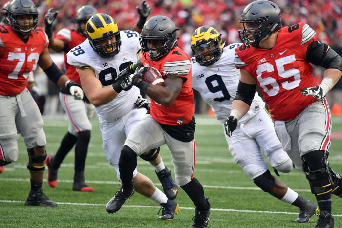 Curtis Samuel running for a touchdown against Michigam.