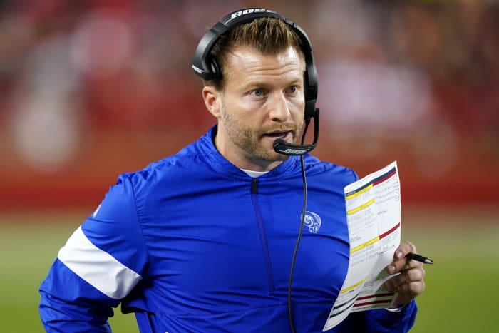 Los Angeles Rams head coach Sean McVay on the sideline.