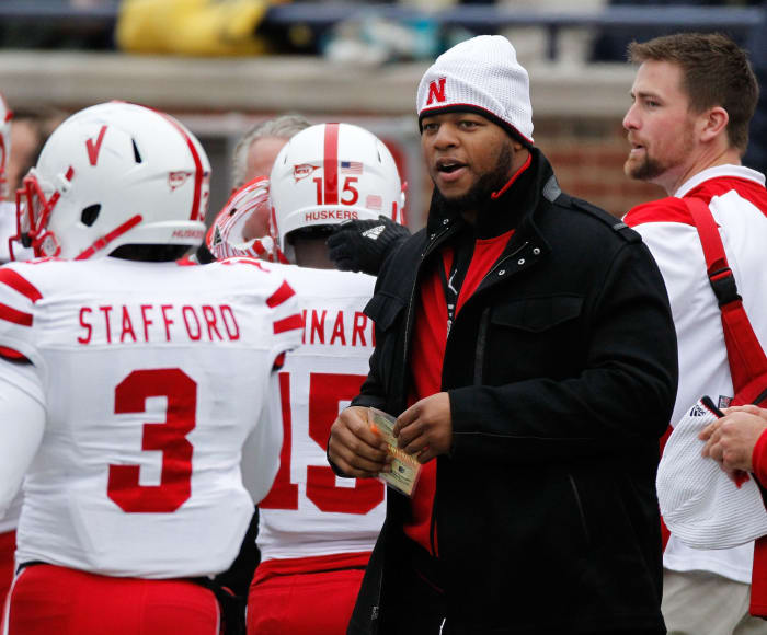 Ndamukong Suh on the sideline at his alma mater Nebraska.
