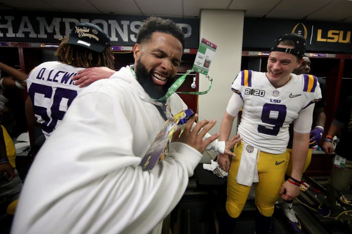 Odell Beckham celebrates LSU's win vs. Clemson.