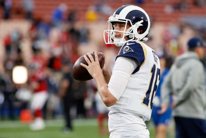 Jared Goff warming up before a game.