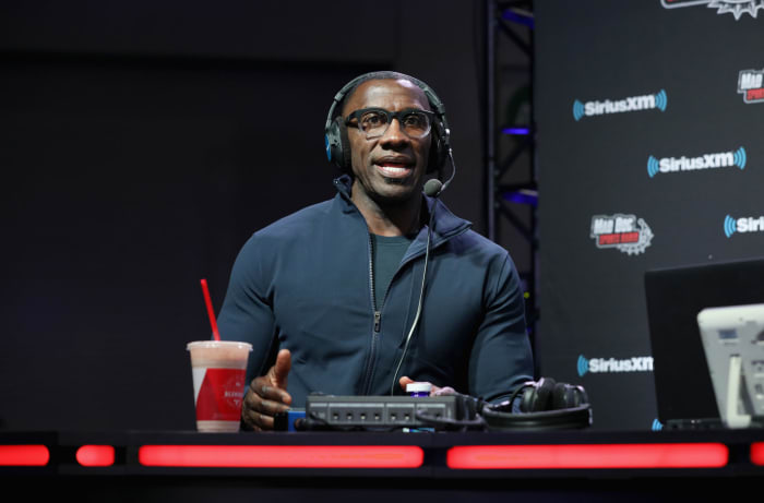 Shannon Sharpe speaking at the Super Bowl.