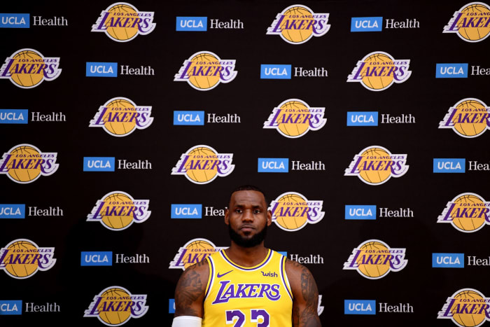 LeBron James sitting at a press conference.
