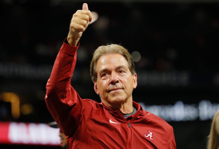 alabama head coach nick saban at the sec championship game