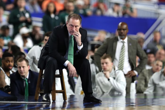 A closeup of Tom Izzo during a Michigan State game.