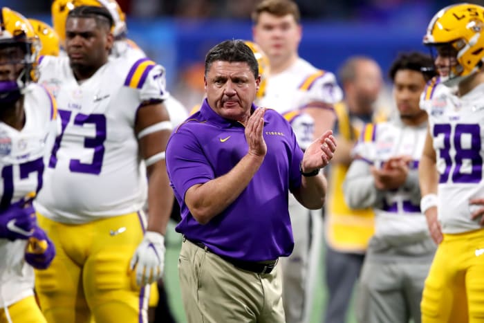 Coach O on the sideline before LSU football vs. Oklahoma.