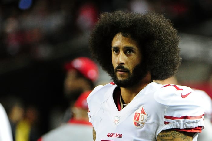 Colin Kaepernick on the sidelines for the San Francisco 49ers.