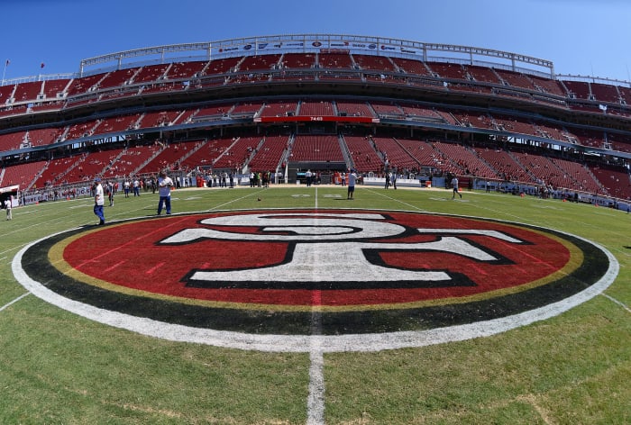 A view of the center field logo in the San Francisco 49ers stadium.