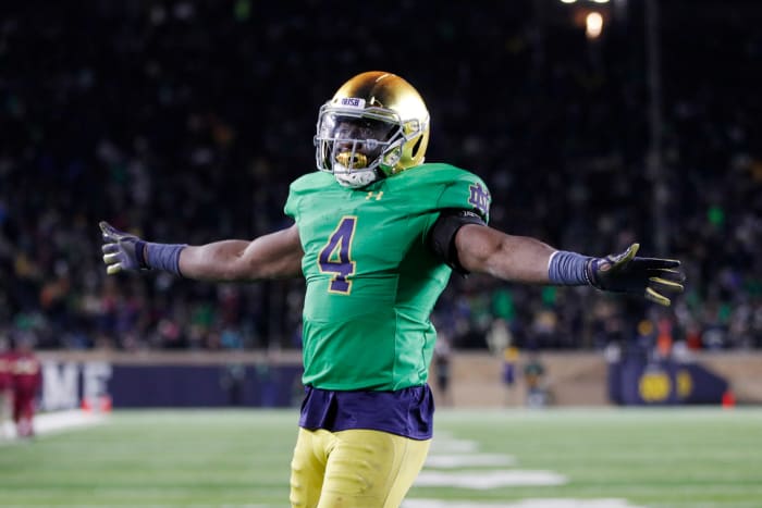 Te'von Coney of Notre Dame celebrates a big play.