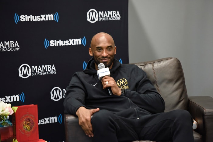 Kobe Bryant speaking to the media.