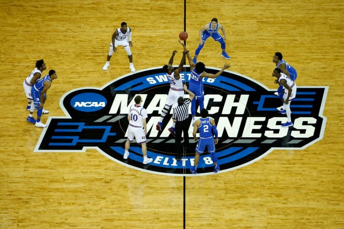 The opening tip for Kansas and Duke in the Elite Eight.